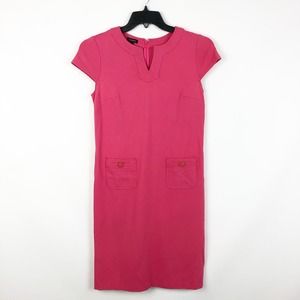 Talbots Womens Dress Size 2 Pink Stretch Split V-Neck Short Sleeve Knee Length